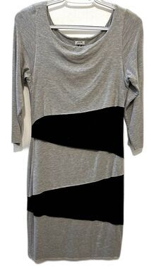 Jude Made in USA Womens Gray Black Asymmetrical Colorblock Dress Medium Jersey